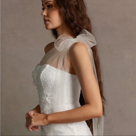 Azazie Lorie white flower micro dress NWOT - Picture 6 of 10